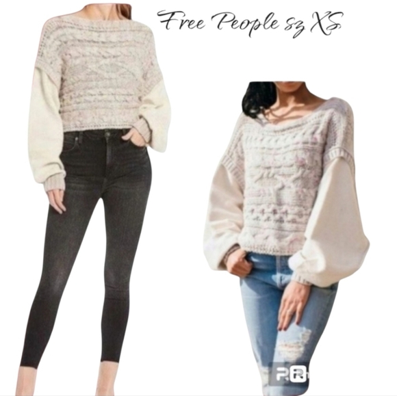 NWT Free People White Cable Knit Oversized Sweater sz XS - Picture 2 of 14